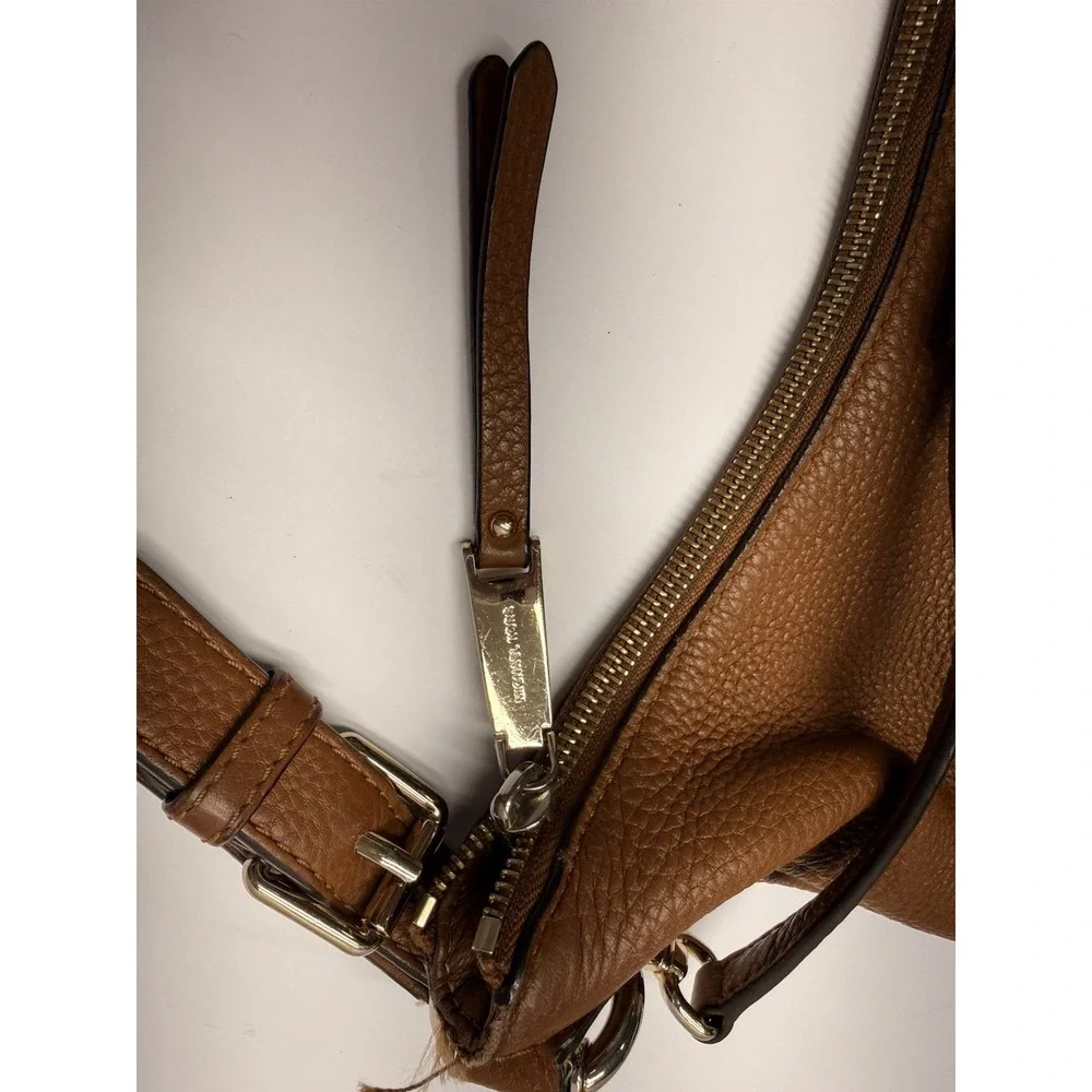 Michael Kors Lupita Large Hobo Bag Cognac Brown Pebbled Leather Crossbody